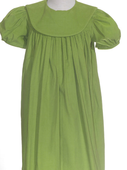 Green Corduroy Girl Dress With Round Collar Monogramable
