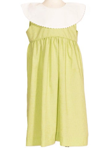 Green Girl Dress With Round Collar Monogramable