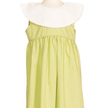 Green Girl Dress With Round Collar Monogramable