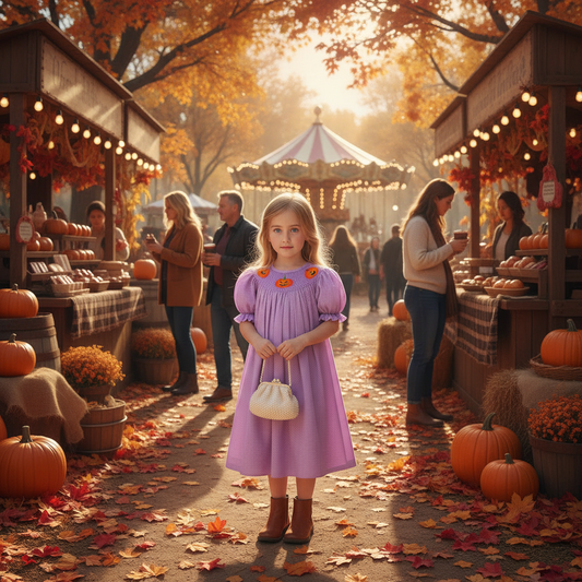 Light Purple Polka Dot Short Bishop Sleeve Dress featuring PUMPKINS Hand-Smocked