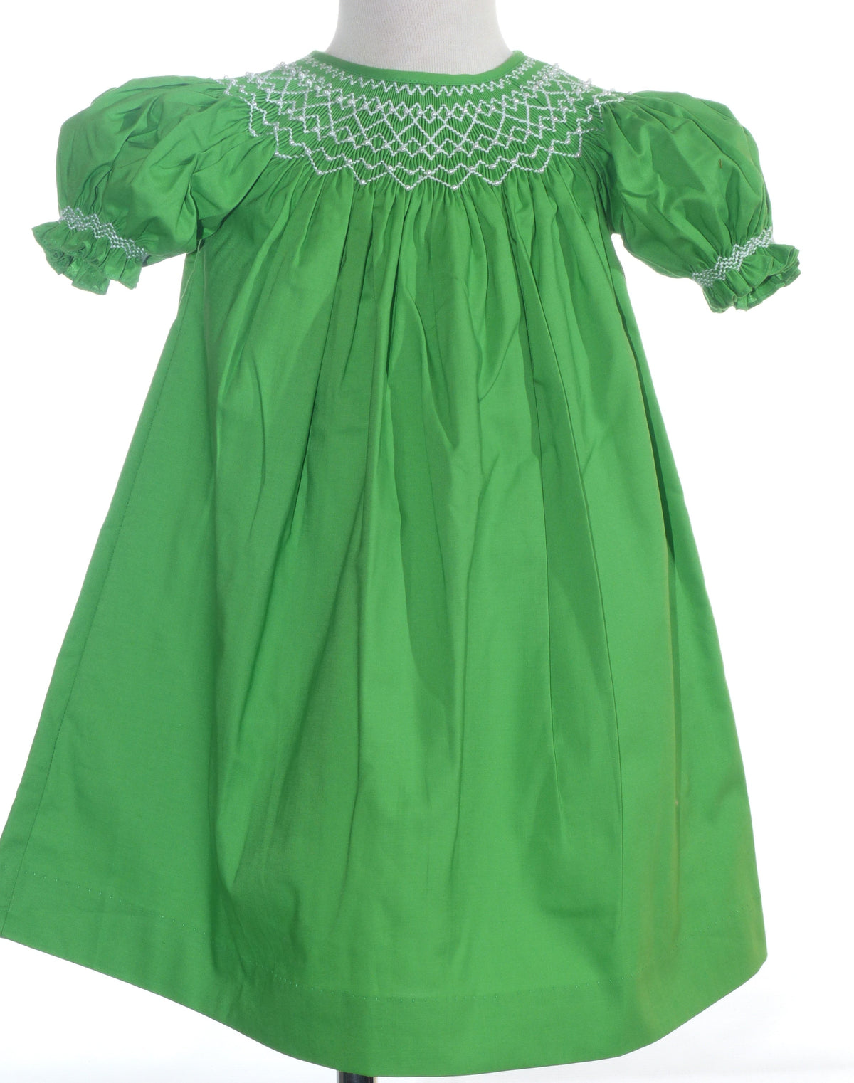 Green Geometric Smocked Short Sleeve Dress