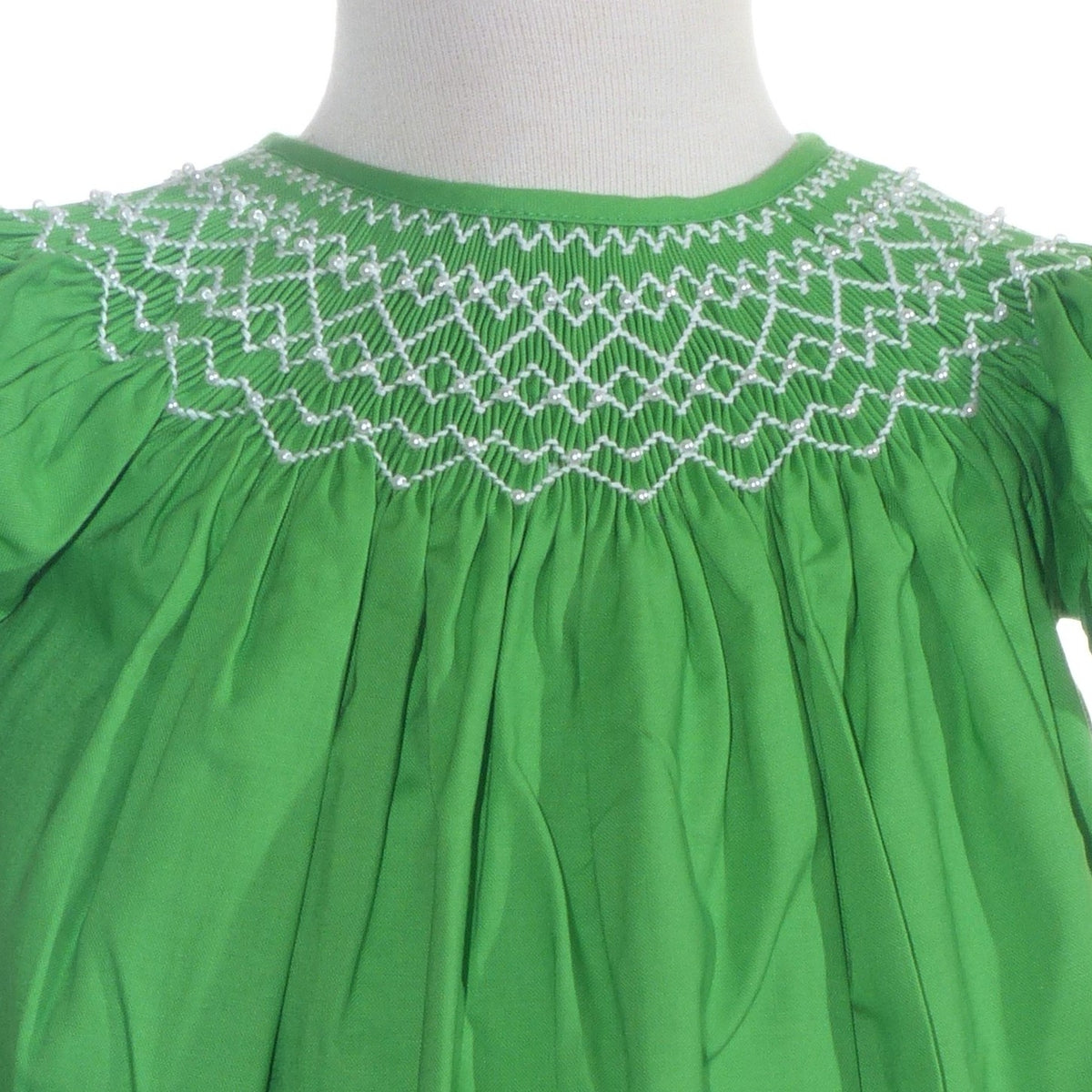 Green Geometric Smocked Short Sleeve Dress