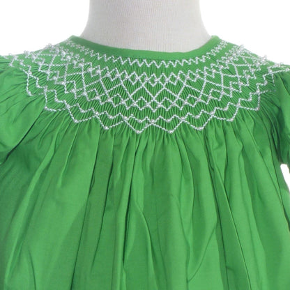 Green Geometric Smocked Short Sleeve Dress