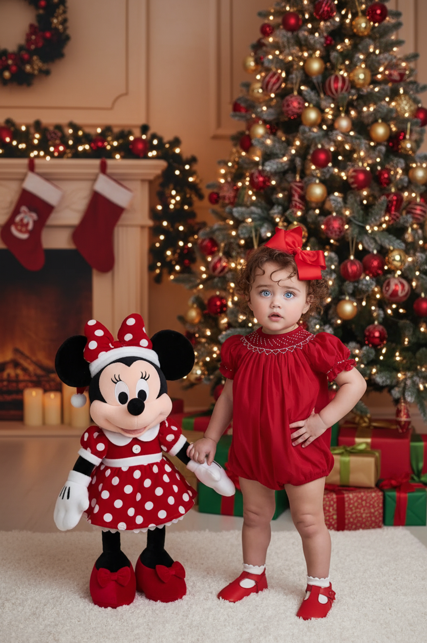 Red Geo Smocked With Pearls Short Sleeve Bubble