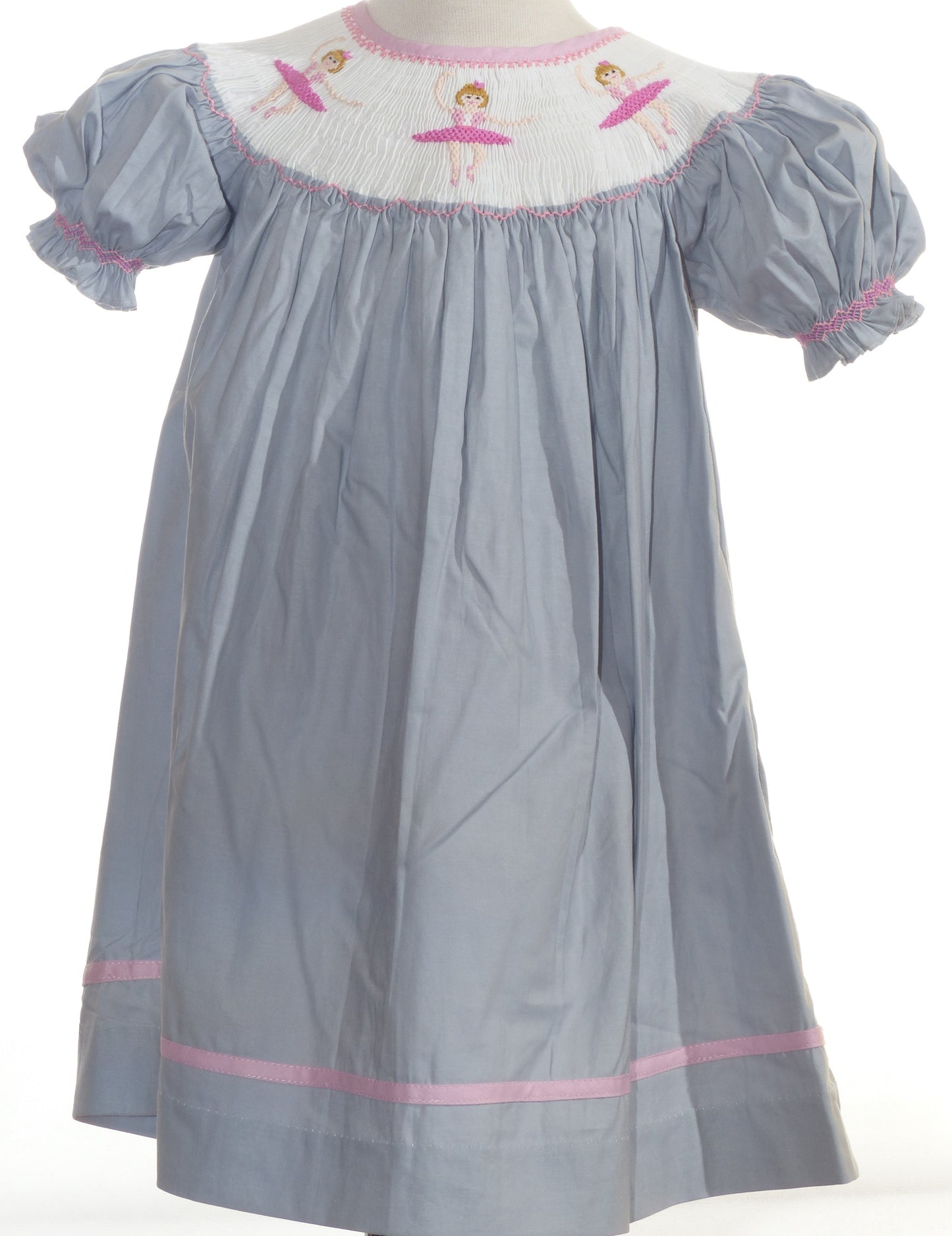 Grey Short Sleeve Bishop Dress Featuring BALLERINAS Embroidered