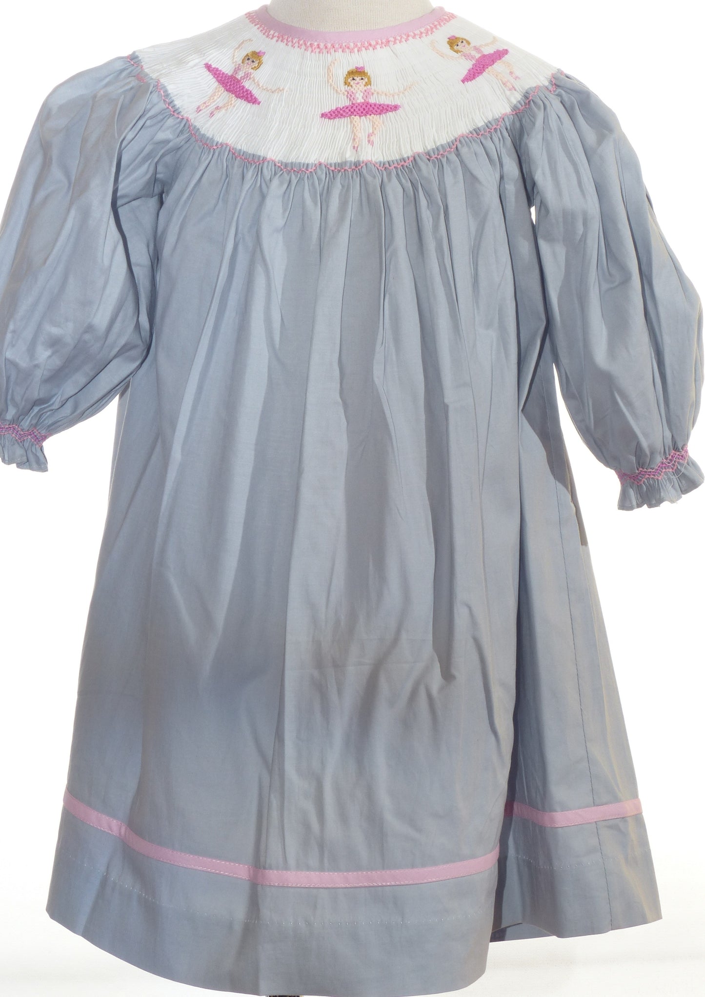 Grey Long Sleeve Bishop Dress Featuring BALLERINAS Embroidered