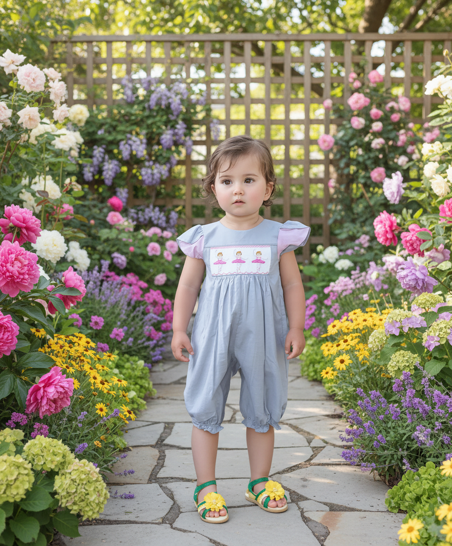 Grey Cap Sleeve Romper Featuring BALLERINAS Embroidered