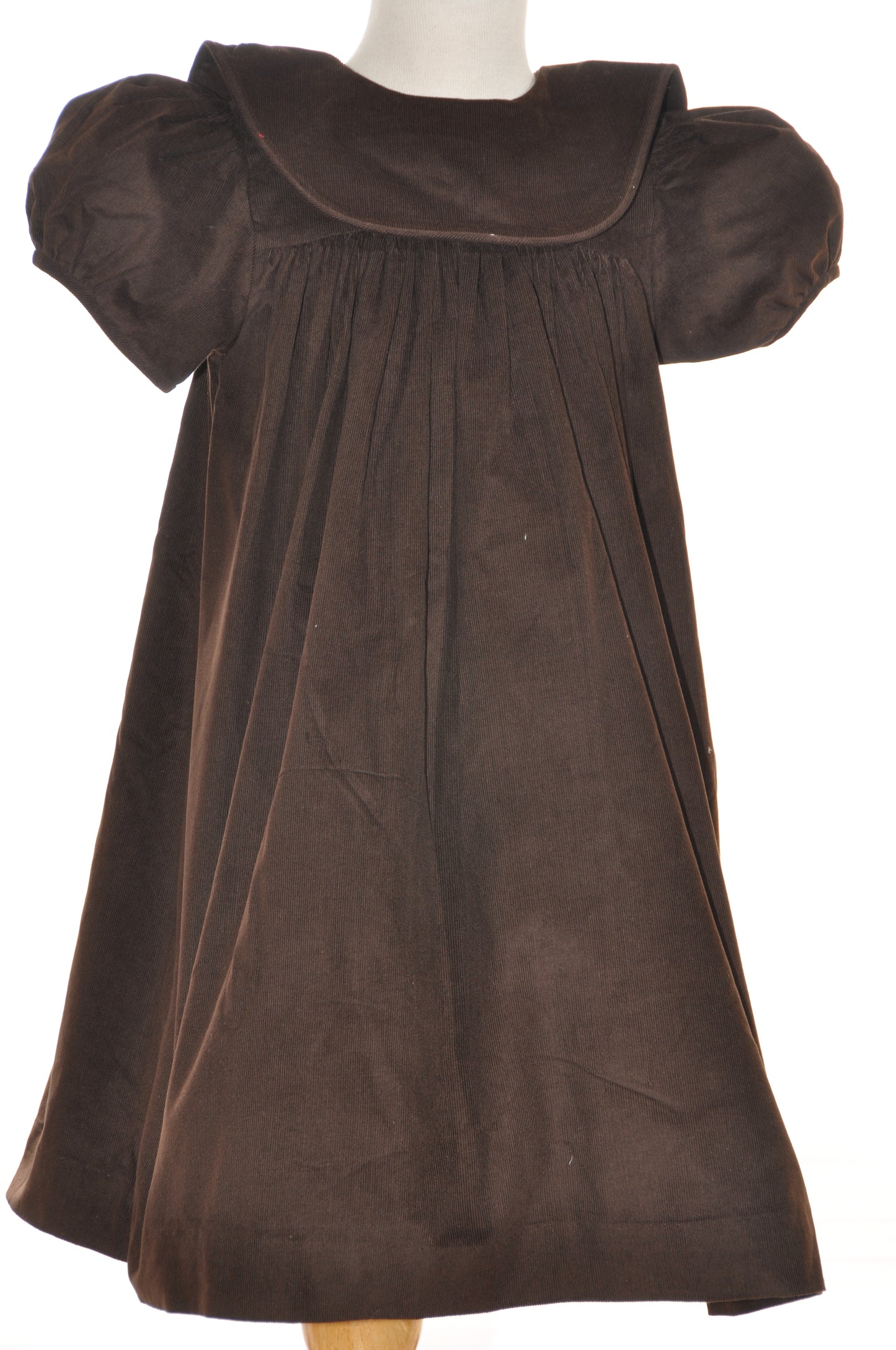 Brown Corduroy Girl Dress With Round Collar Monogramable