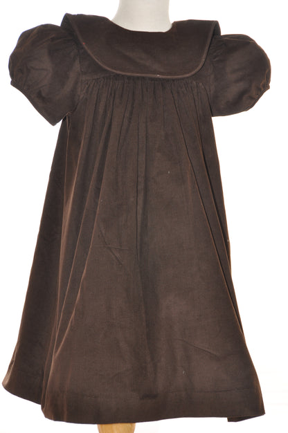 Brown Corduroy Girl Dress With Round Collar Monogramable