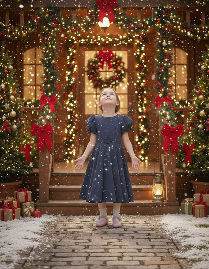 Navy Corduroy Girl Short Sleeve Dress