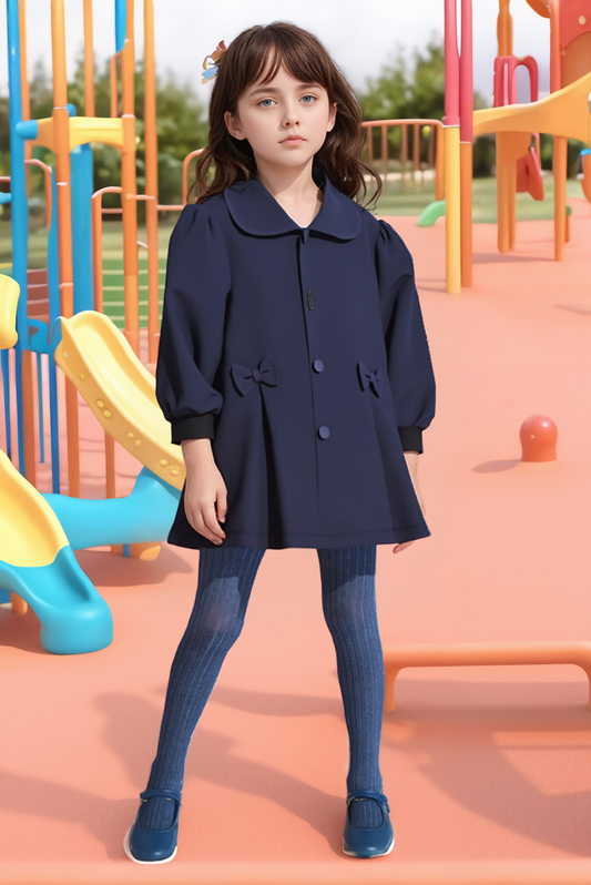 Navy Corduroy Single Breasted Jacket with Bows