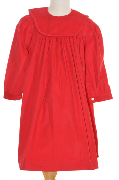 Red Corduroy Long Sleeve Girl Dress With Round Collar Monogramable