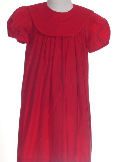 Red Corduroy Girl Dress With Round Collar Monogramable