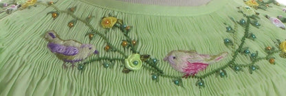 Green Geo Smocked With Birds Embroidered Short Sleeve Dress