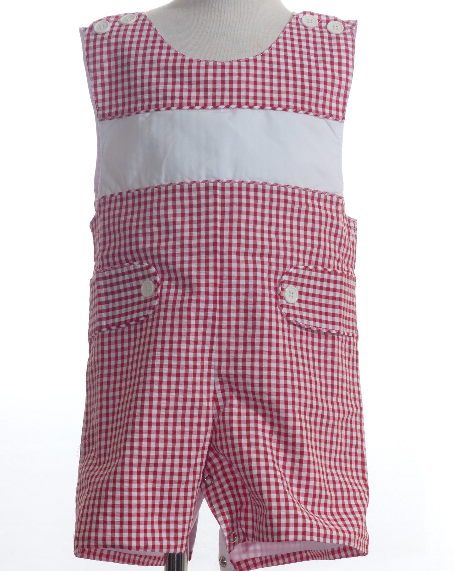 Red Gingham Boy Shortall with Peter Pan Collar Monogramable