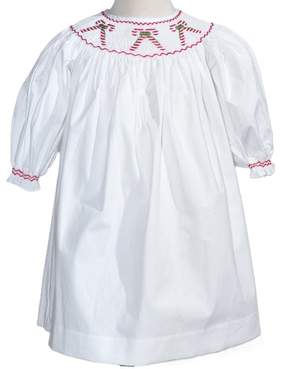 White CANDY CANE Smocked Long Bishop Sleeve Dress (Copy)