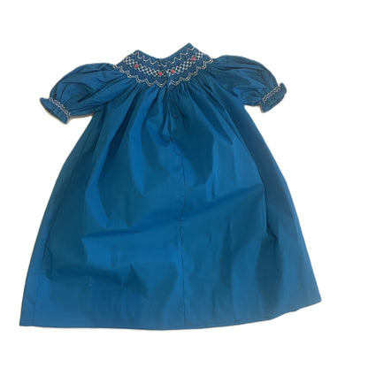 Blue Geometric Smocked Short Sleeve Dress