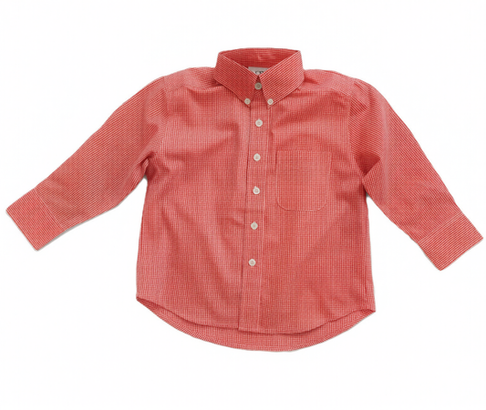 Boys' Red Gingham Long Sleeve Button Down Shirt