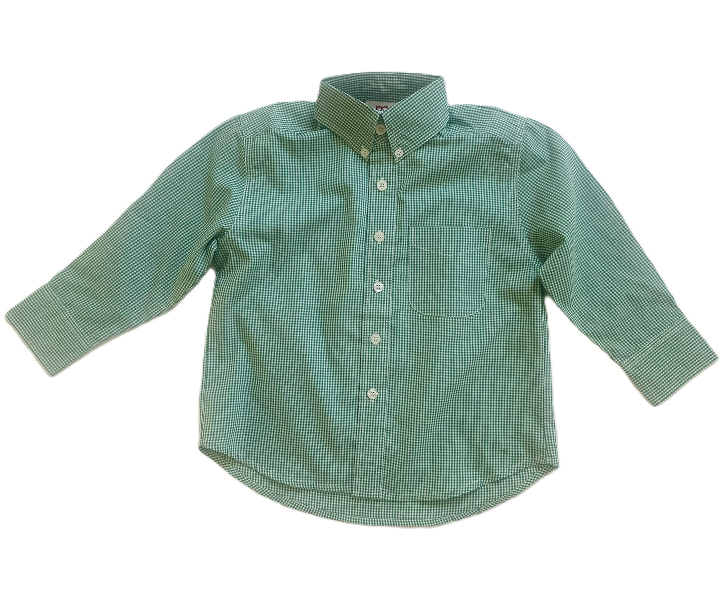 Boys' Green Gingham Long Sleeve Button Down Shirt