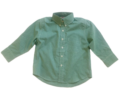 Boys' Green Gingham Long Sleeve Button Down Shirt