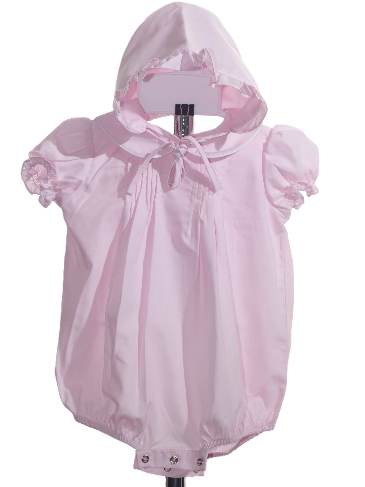 Pink Heirloom Pleated with Peter Pan Collar and Beautiful Bonnet