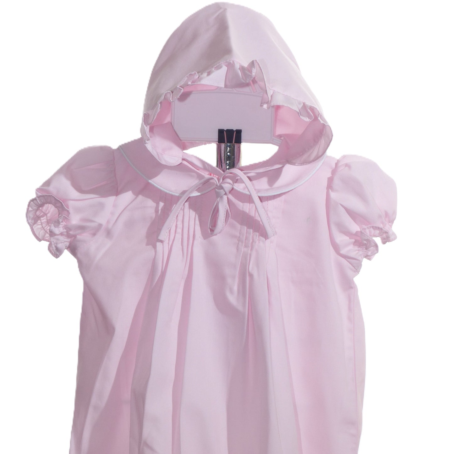 Pink Heirloom Pleated with Peter Pan Collar and Beautiful Bonnet