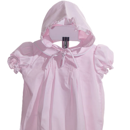 Pink Heirloom Pleated with Peter Pan Collar and Beautiful Bonnet