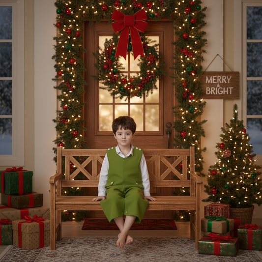 Green Corduroy Boy Short Overall Monogramable