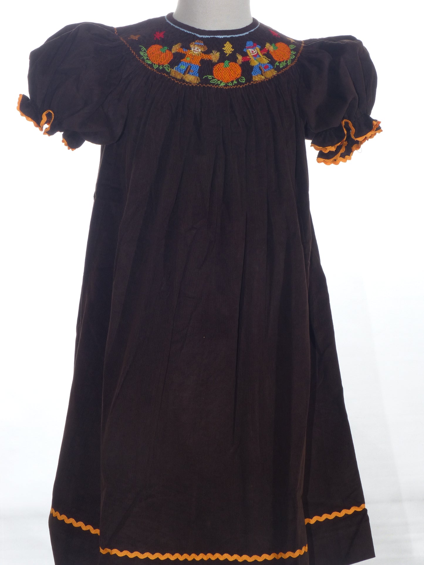 Chocolate Brown Corduroy Pumpkin Smocked Bishop Dress