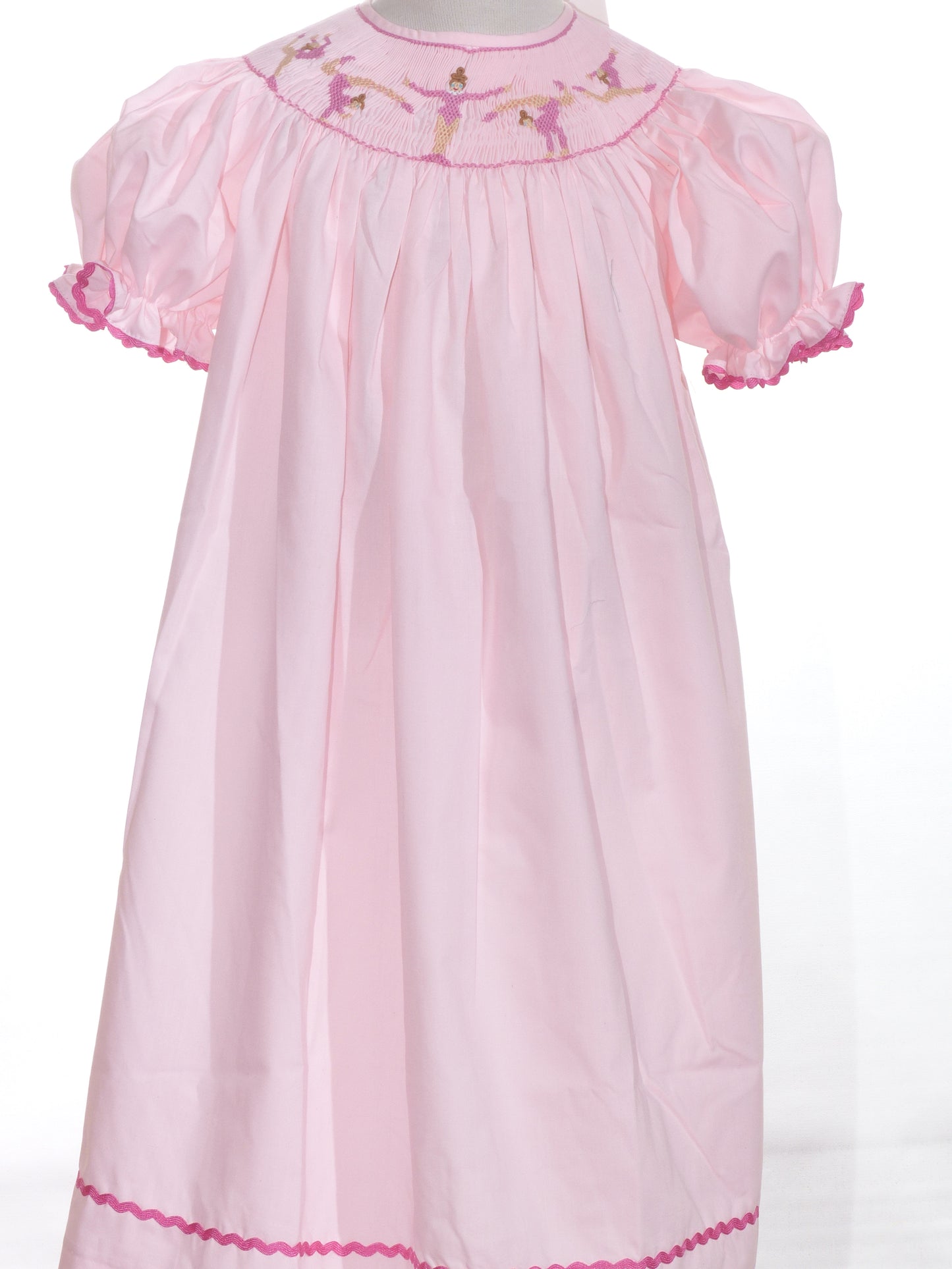 Pink Gingham GYMNASTS Smocked Short Sleeve Bishop Dress