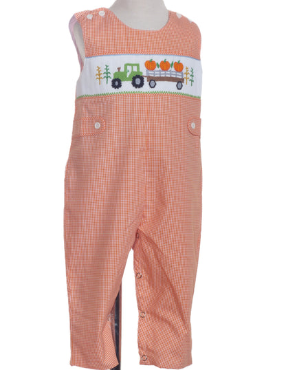 Orange Gingham Boy Long all featuring TRACTOR WITH PUMPKINS Hand-Smocked