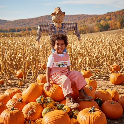 Orange Gingham Boy Long all featuring TRACTOR WITH PUMPKINS Hand-Smocked