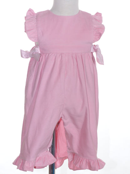 Light Pink Corduroy Romper with Ribbon Bows