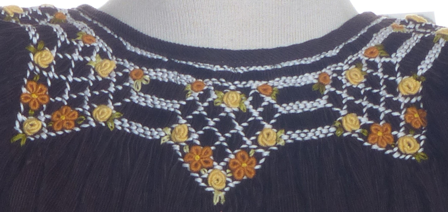 Chocolate Brown Corduroy Geo Smocked Short Sleeve Bishop Dress