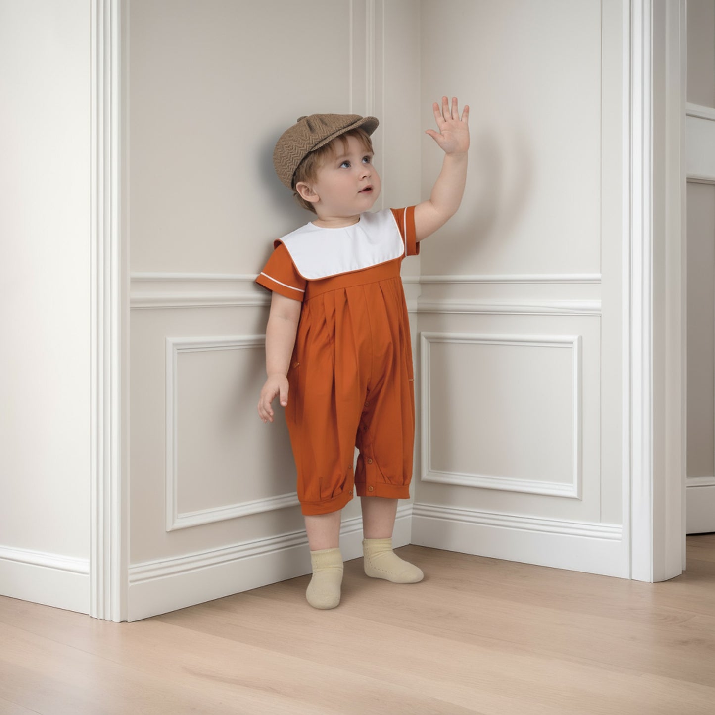 Orange Boy Romper with White Square Collar (monogramable)