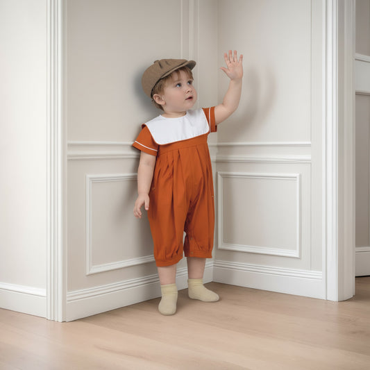 Orange Boy Romper with White Square Collar (monogramable)