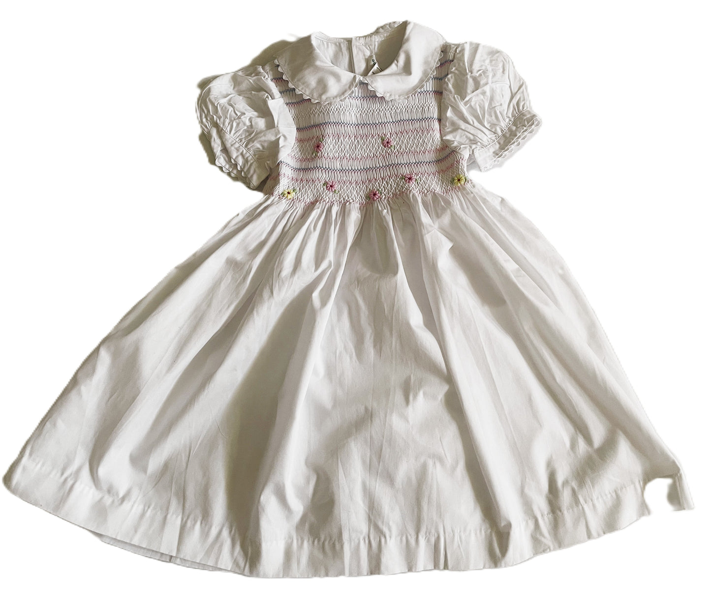 White Geo Smocked Daisies Short Sleeve Dress