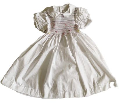 White Geo Smocked Daisies Short Sleeve Dress