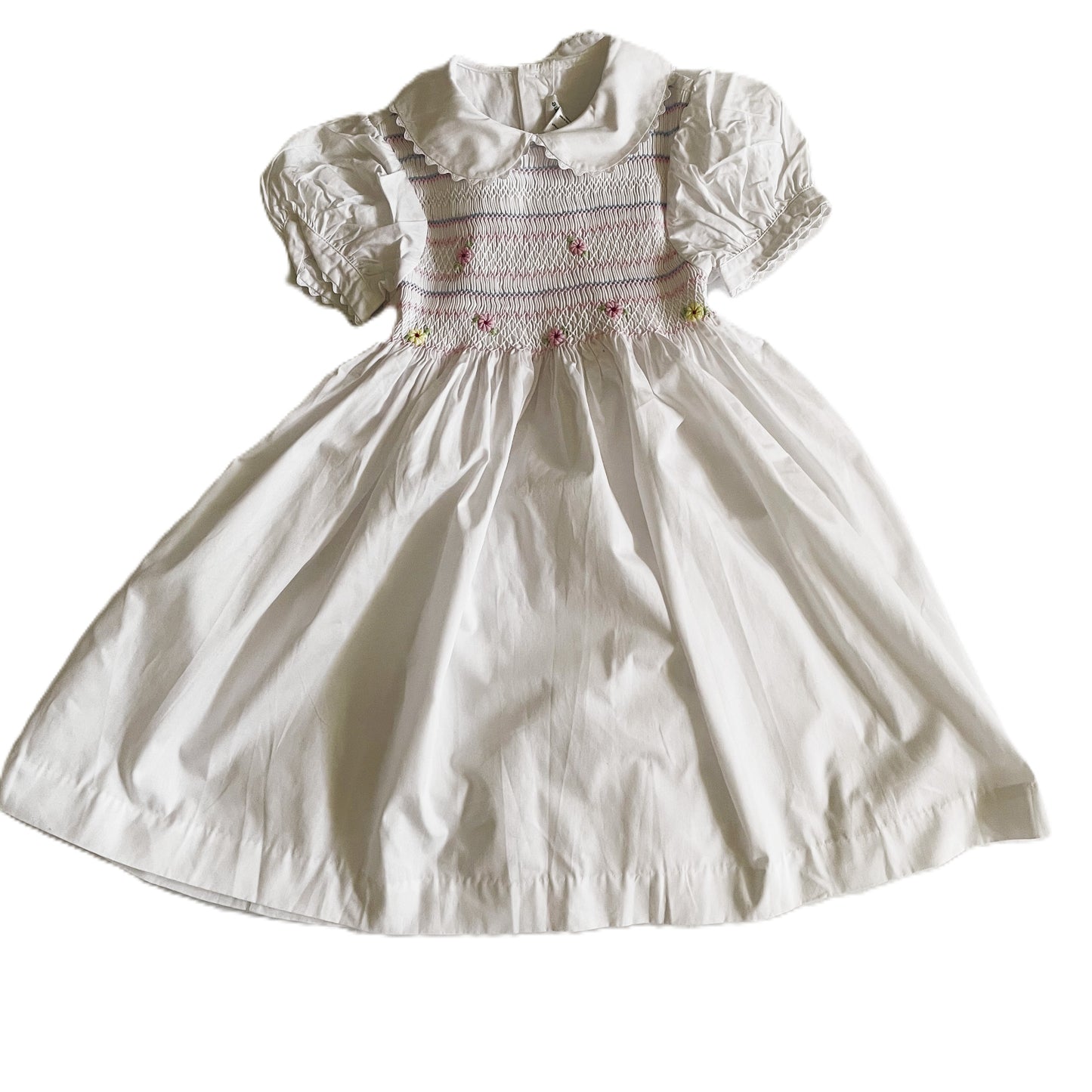 White Geo Smocked Daisies Short Sleeve Dress