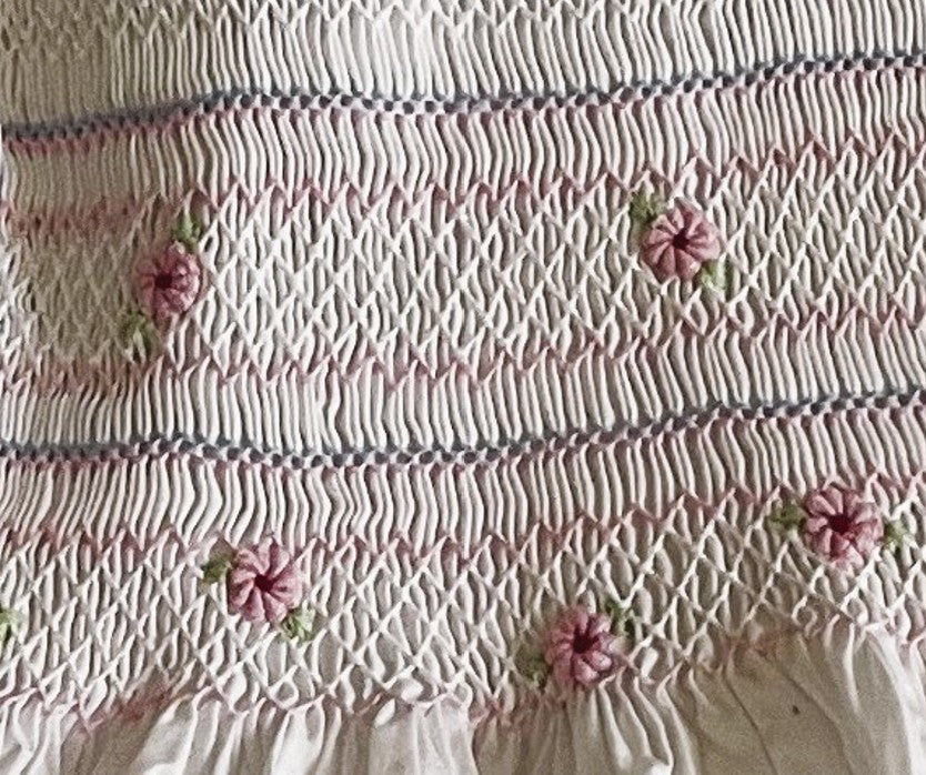 White Geo Smocked Daisies Short Sleeve Dress