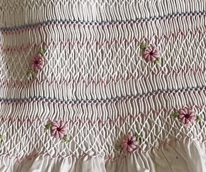 White Geo Smocked Daisies Short Sleeve Dress