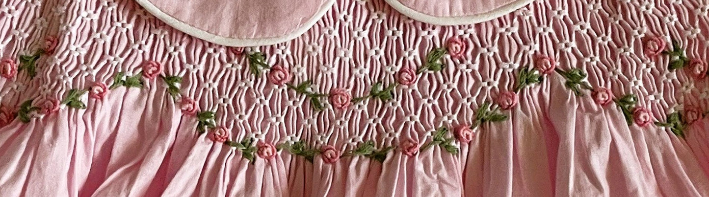 Pink Geo Smocked With Roses Short Sleeve Dress