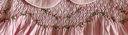 Pink Geo Smocked With Roses Short Sleeve Dress
