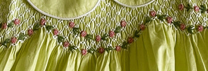 Yellow Geo Smocked With Roses Short Sleeve Dress
