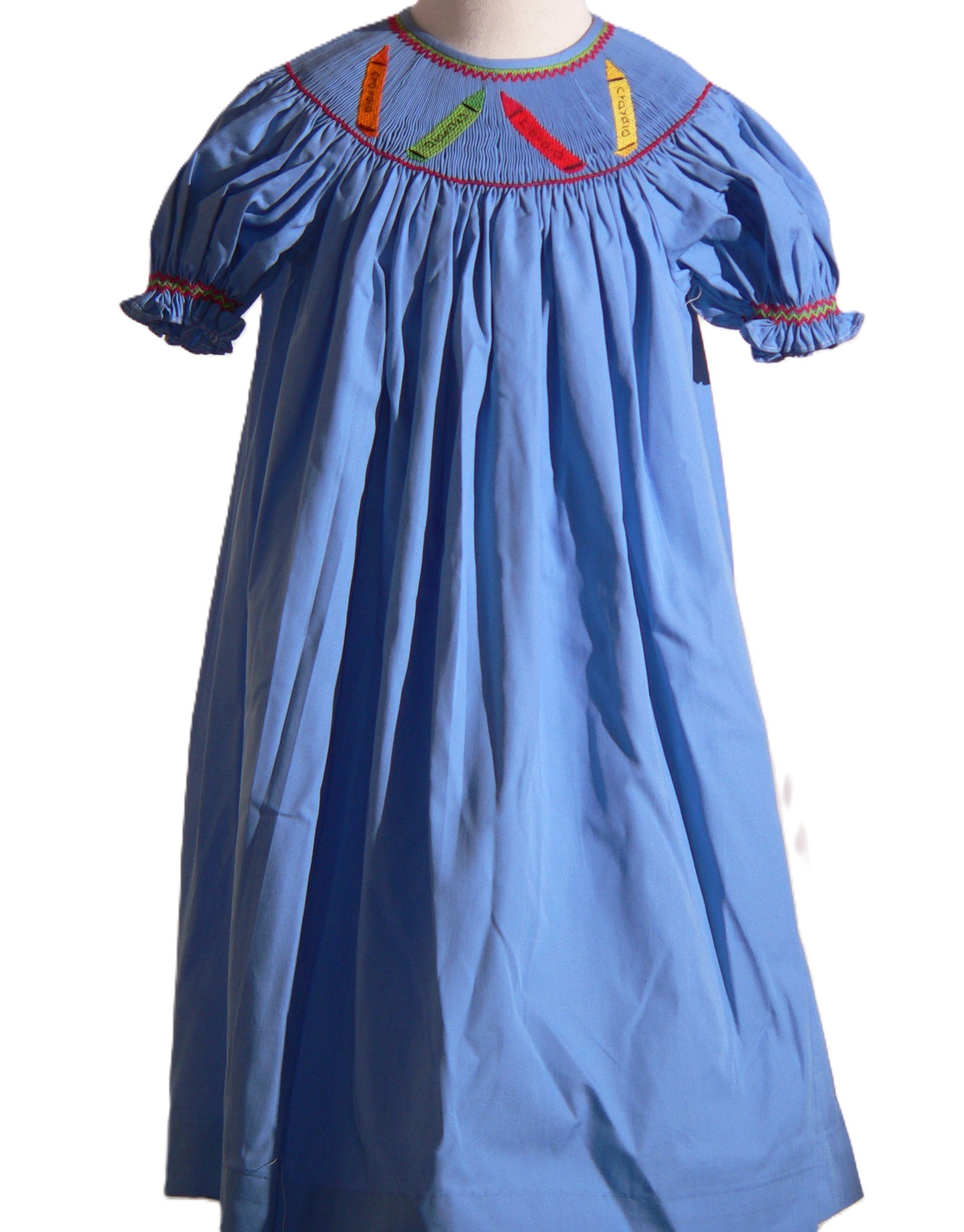 Blue CRAYON Short Sleeve Bishop Dress