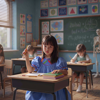 Blue CRAYON Short Sleeve Bishop Dress