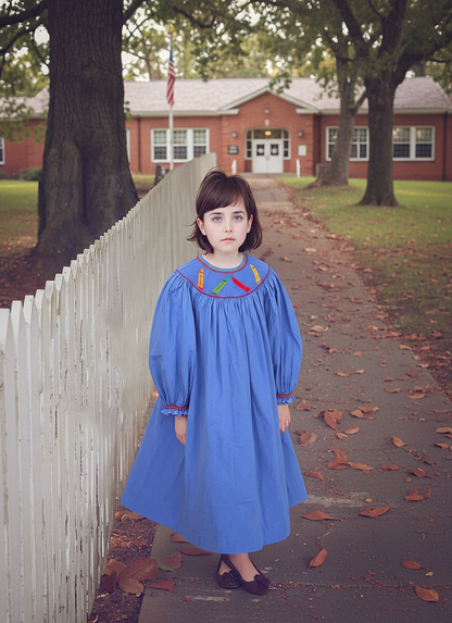 Blue CRAYON Long Bishop Sleeve Dress