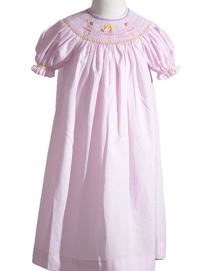 Pink Gingham BALLERINA Smocked Short Sleeve Bishop Dress