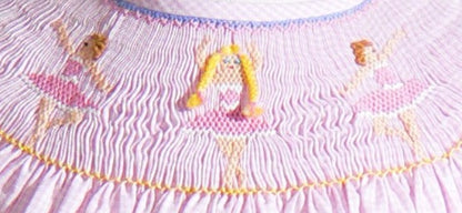 Pink Gingham Ballerina Smocked Long Sleeve Bishop Dress