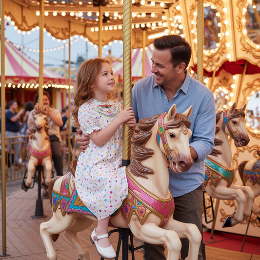 Colorful Polka Dots Short Bishop Sleeve Dress Featuring CAROUSEL Hand-Smocked